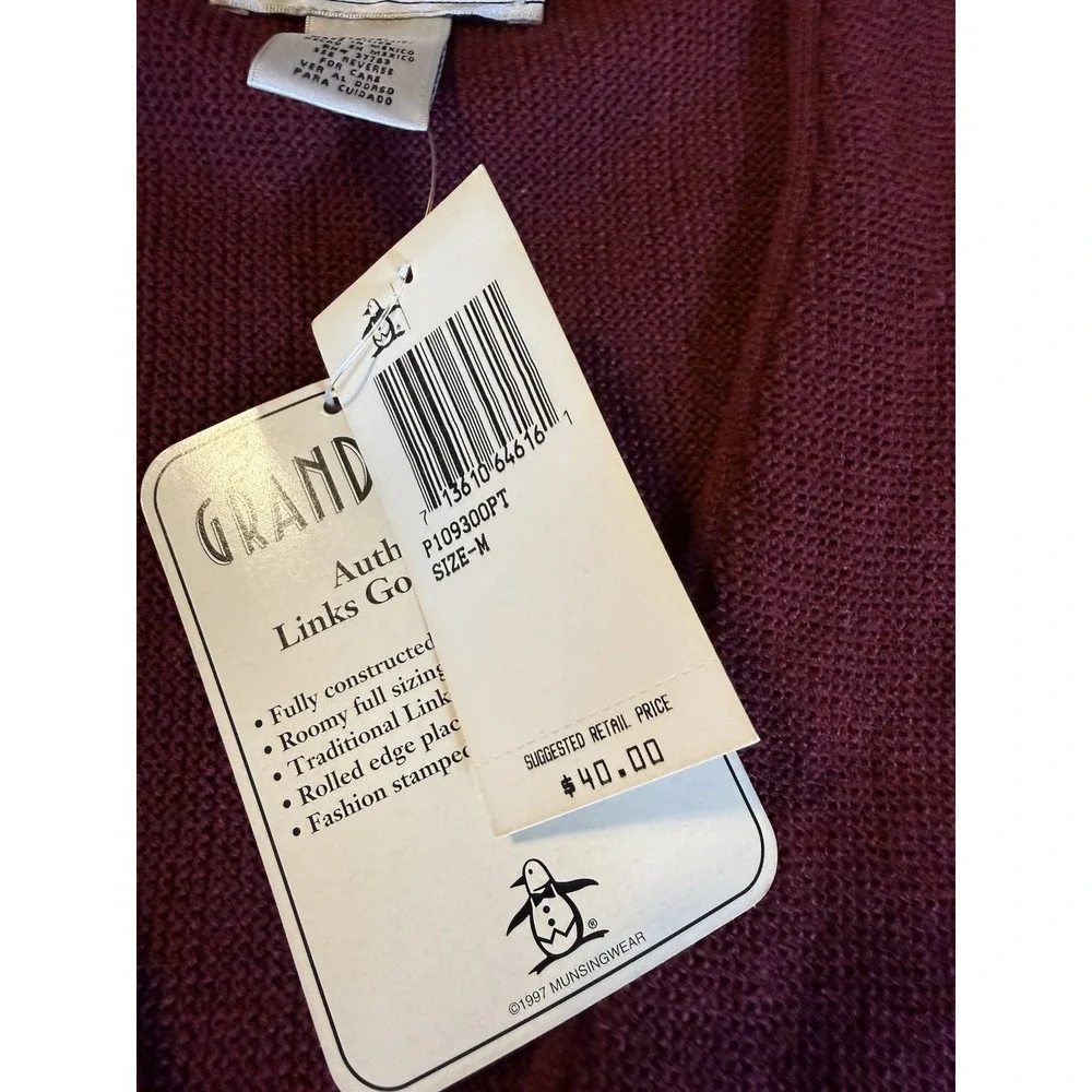 NWT VTG Penguin Grand Slam Golf Cardigan Men's Medium Burgundy Grandpa Deadstock